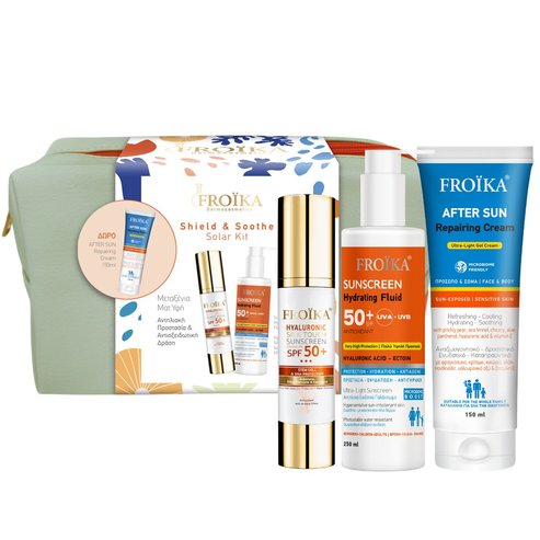 Froika Promo Hyaluronic Silk Touch Sunscreen Spf50+, 50ml & Sunscreen Hydrating Fluid Spf50+, 250ml & Подарък After Sun Repairing Cream 150ml & Подарък торбичка 1 бр