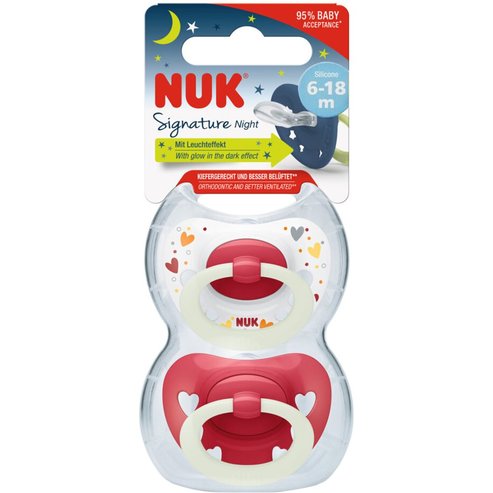 Nuk Signature Night Silicone Soother 6-18m, 2 бр - червено