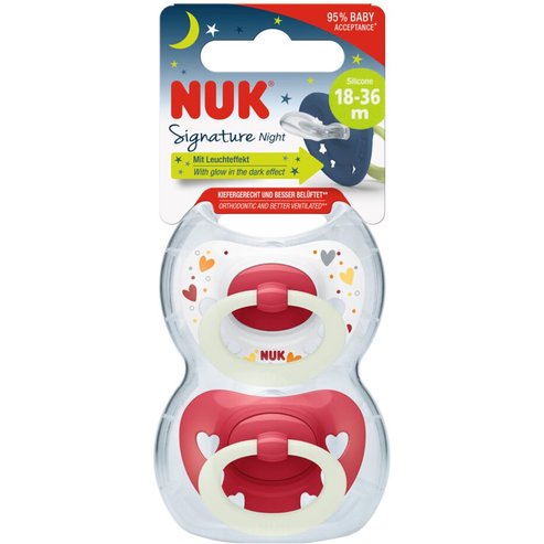 Nuk Signature Night Silicone Soother 18-36m, 2 бр - червено