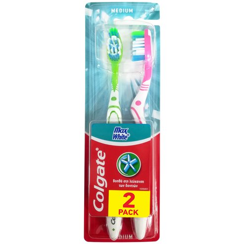 Colgate Max White Medium Toothbrush 2 бр - Зелено / розово
