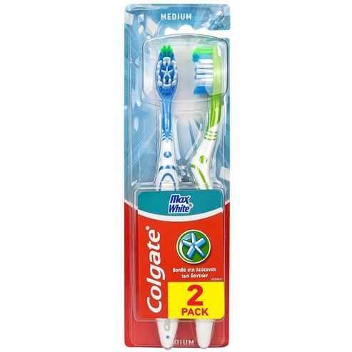 Colgate Max White Medium Toothbrush 2 бр - Зелено / Синьо