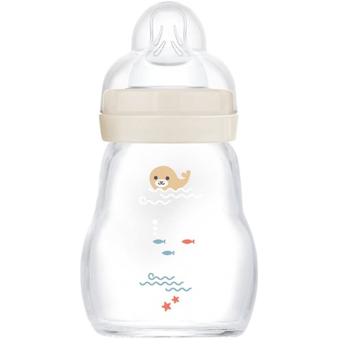 Mam Feel Good Premium Glass Baby Bottle 0m+, Код 370SUc, 170ml - крем