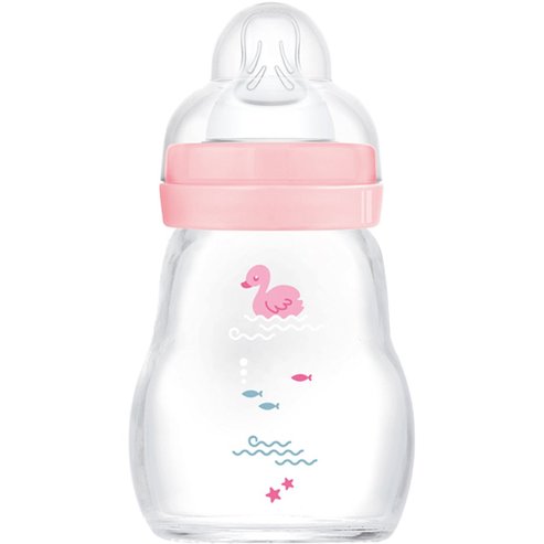 Mam Feel Good Premium Glass Baby Bottle 0m+, Код 370SGc, 170ml - розово