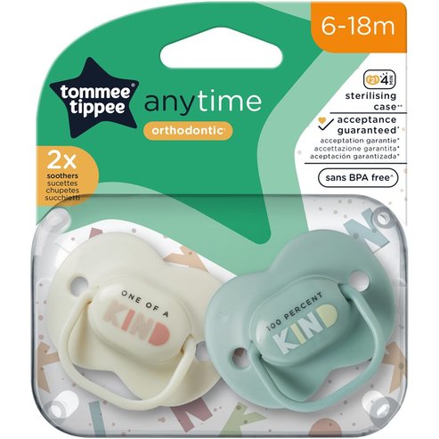 Tommee Tippee Anytime Orthodontic Silicone Soother 6-18m, 2 бр - светло зелено / Зелено