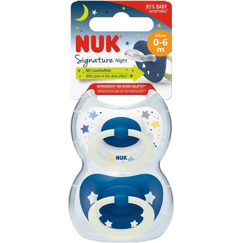 Nuk Signature Night Silicone Soother 0-6m, 2 бр - Синьо