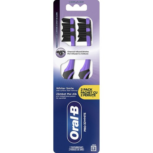 Oral-B Promo Pro 3D White Charcoal Medium Toothbrush 2 бр - Лилаво