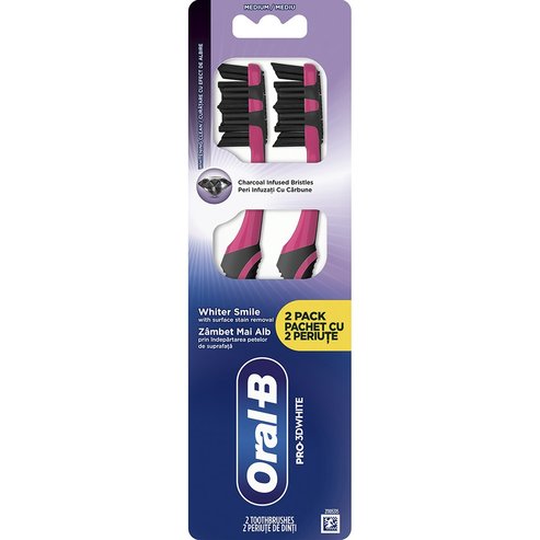 Oral-B Promo Pro 3D White Charcoal Medium Toothbrush 2 бр - Фуксия