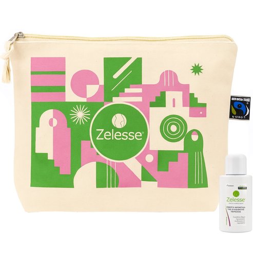 Zelesse Подарък Почистващ флуид за чувствителни зони 25 мл и ленена тоалетна чантичка 1 брой