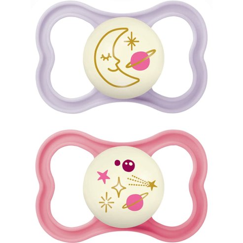 Mam Air Night Silicone Soother 16m+ 2 бр, Код 277SGc - Люляк / розово