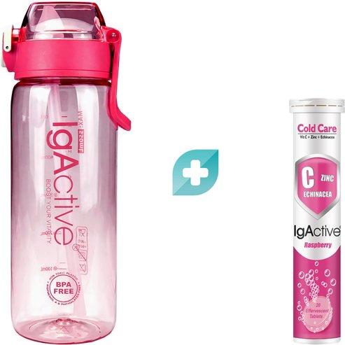 IgActive Promo Cold Care 20 Effer.tabs & Подарък Sport Water Bottle 500ml 1 бр - Fuchsia