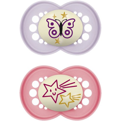 Mam Original Night Orthodontic Silicone Soother 6-16m 2 броя, код 160SGc - Лилаво / Фуксия