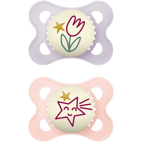 Mam Original Night Silicone Soother 2-6m 2 броя, Код 110SGc - Лилаво / Розово