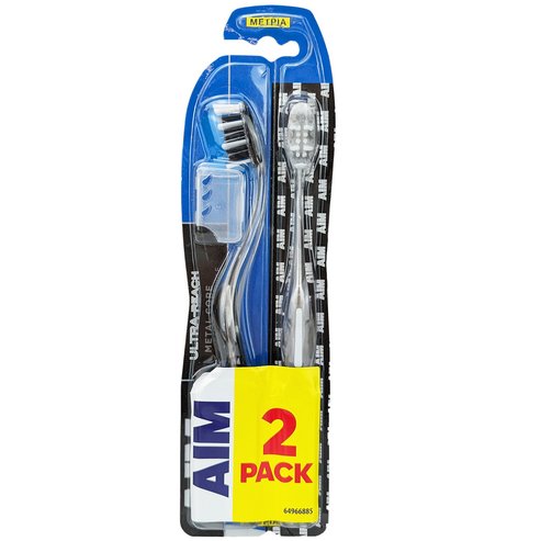 AIM Promo Ultra Reach Metal Core Medium Toothbrush 2 броя - Черно / Сиво