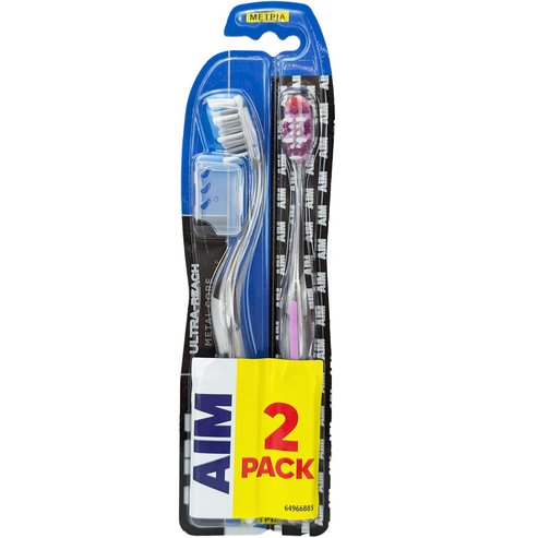 AIM Promo Ultra Reach Metal Core Medium Toothbrush 2 броя - Розово / Сиво