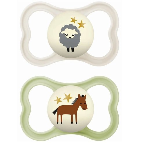 Mam Supreme Night Silicone Soother 16m+ Код 298SUc, 2 броя - Крем / Шамфъстък