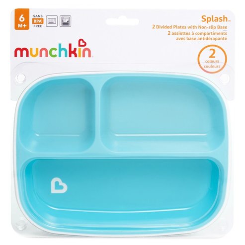 Munchkin Splash Divided Plates With Non-slip Base 6m+, 2 броя - Светлосиньо / Светлозелено