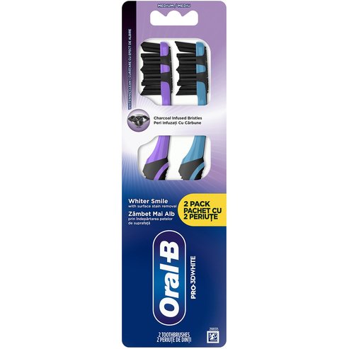Oral-B Pro 3D White Charcoal Medium Toothbrush 2 броя - Синя - Лилава