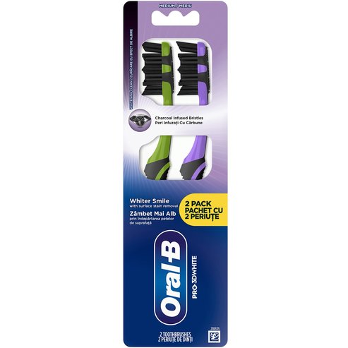 Oral-B Pro 3D White Charcoal Medium Toothbrush 2 броя - Лилава - Зелена