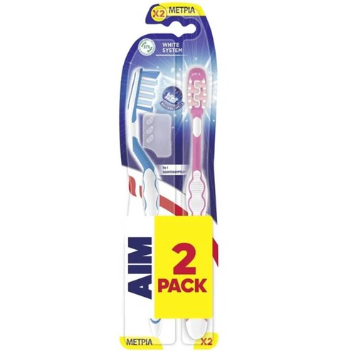 Aim White System Perlite Medium Toothbrush 2 броя - Розово / Синьо