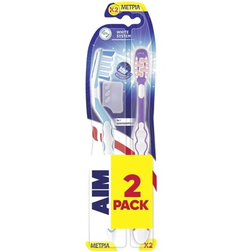 Aim White System Perlite Medium Toothbrush 2 броя - Лилаво / Светлосиньо
