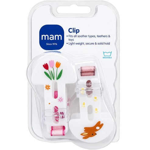 Mam Clip Set Animals 0m+ 2 Τεμάχια - Ροζ / Γκρι