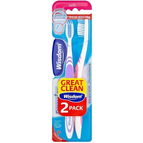 Wisdom Regular Plus Soft Toothbrush 2 Τεμάχια - Ροζ / Μωβ