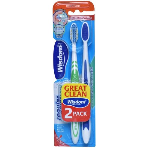 Wisdom Regular Fresh Medium Toothbrush 2 броя - Зелено / Синьо