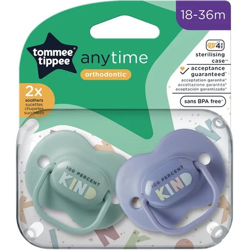 Tommee Tippee Anytime Orthodontic Silicone Soother 18-36m, 2 Τεμάχια - Λιλά / Μέντα