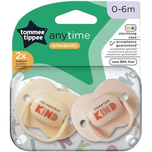 Tommee Tippee Anytime Orthodontic Silicone Soother 0-6m 2 броя - Екрю/Жълто