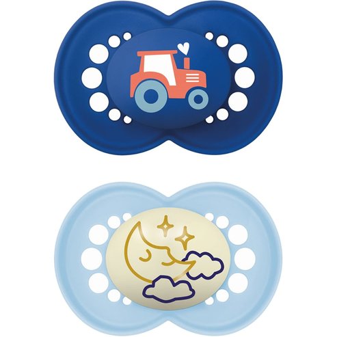 Mam Day & Night Silicone Soother 16m+ 2 бр, Код 274SBc - Тъмно синьо / Светло синьо
