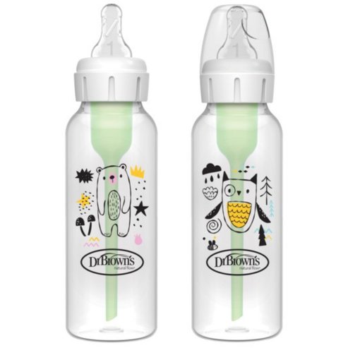 Dr. Brown’s Promo Anti-colic Options+ Spit-up, Burping & Gas 0m+ Код SB82041, 500ml (2x250ml) - Bear/Owl,пластмасово бебешко шише, специално проектирано да намалява коликите & рефлукса, причинени от храненето при бебета