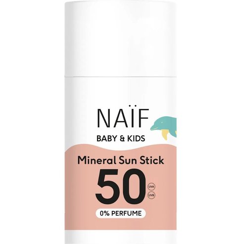 Naif Baby & Kids 0% Perfume Mineral Sun Stick Spf50, Водоустойчив бебешки и детски слънцезащитен продукт с висока защита в стик за чувствителна кожа 36g
