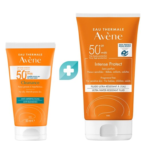 Avene комплект Cleanance TriAsorB Spf50+, 50ml & Intense Protect Fluid for Face - Body Spf50+, 150ml