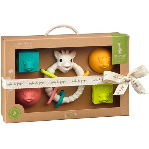 Sophie La Giraffe Coffret D\'Eveil Awakening Gift Set Подаръчен комплект с играчки за ранно развитие, подходящ за бебета от 3 месеца & нагоре 5 броя