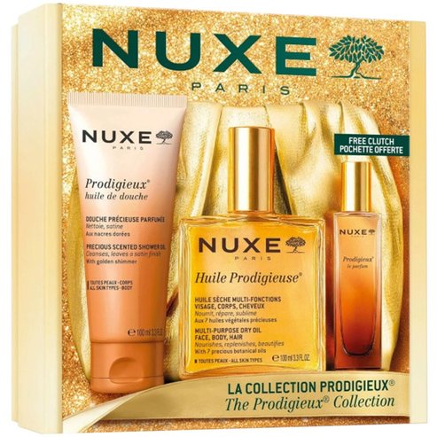 Nuxe Promo Prodigieux Shower Oil 100ml & Huile Oil 100ml & Le Parfum Eau De Parfum 15ml & Подарък златист несесер 1 брой