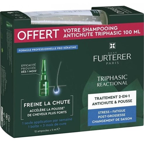Rene Furterer Promo Triphasic Reactional Anti-Hair Loss & Growth 2in1 Treatment 60ml (12vialsx5ml) & Anti-Hair Loss Stimulating Shampoo 100ml