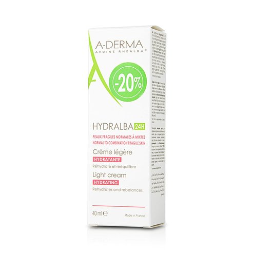 A-Derma Hydralba 24h Hydratante Legere Cream Тънък овлажняващ крем за нормална, комбинирана кожа 40 мл Промо -20%