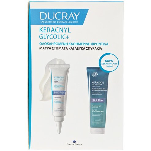 Ducray Promo Keracnyl Glycolic+ Unclogging Cream 30ml & Подарък Keracnyl Gel Moussant 100ml