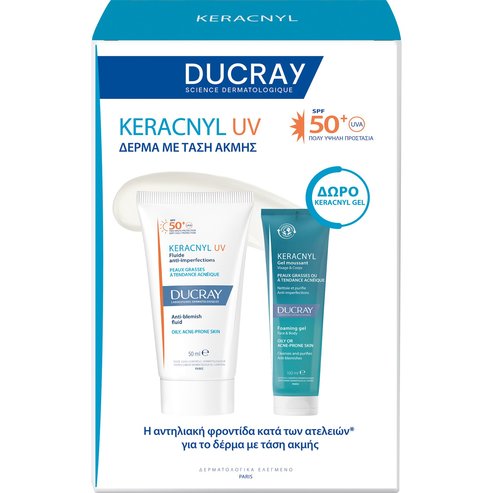 Ducray Promo Keracnyl UV Anti-Blemish Fluid SPf50+, 50ml & Keracnyl Face & Body Foaming Gel 100ml