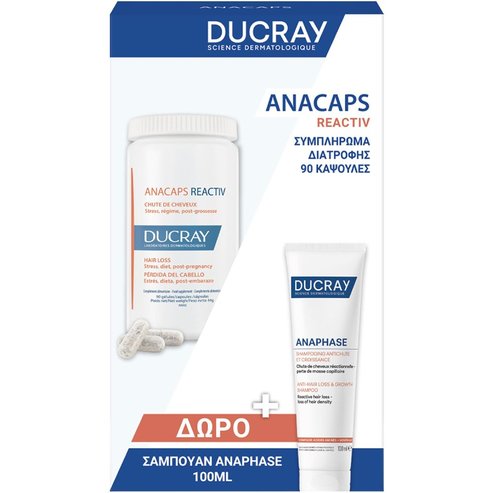 Ducray Promo Anacaps Reactiv Hair Loss 90caps & Подарък Anaphase Anti-Hair Loss & Growth Shampoo 100ml
