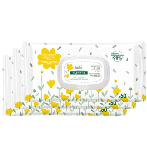 Klorane Promo baby Face, Body & Diaper Area Water Wipes 180 броя (3 x 60 броя)