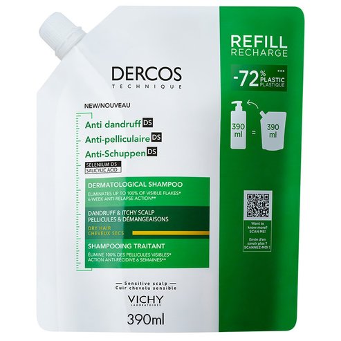 Vichy Dercos Anti-Dandruff Dermatological Shampoo for Dry Hair - Refill 390ml