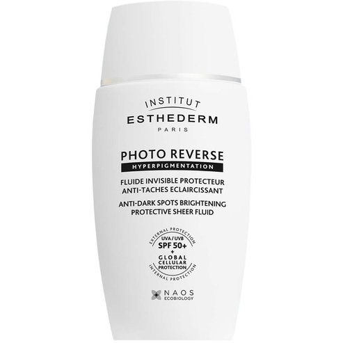 Institut Esthederm Photo Reverse Hyperpigmentation Spf50+ Anti-Dark Spots Brightening Protective Sheer Fluid Лек Невидим Слънцезащитен Лосион за Лице с Много Висока Защита за Предотвратяване & Намаляване на Тъмните Петна 40ml