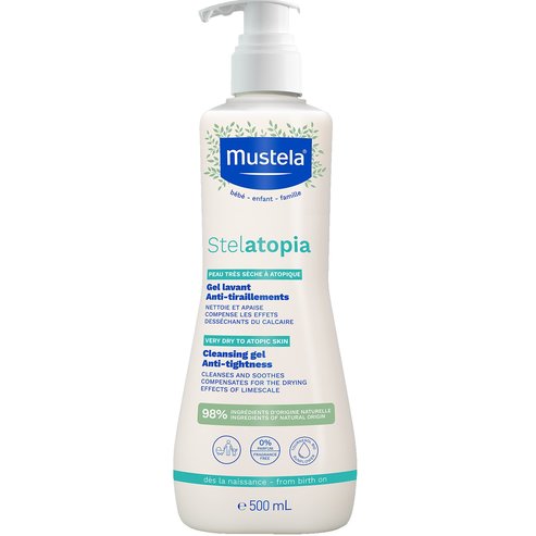 Mustela Stelatopia Cleansing Gel Бебешка пяна за тяло и коса с успокояващи свойства за суха, атопична кожа, с помпа 500ml