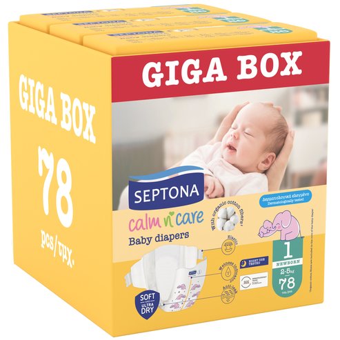 Septona Calm n\' Care Baby Diapers Giga Box Newborn No1 (2-5kg) 78 бр (3x26 бр)