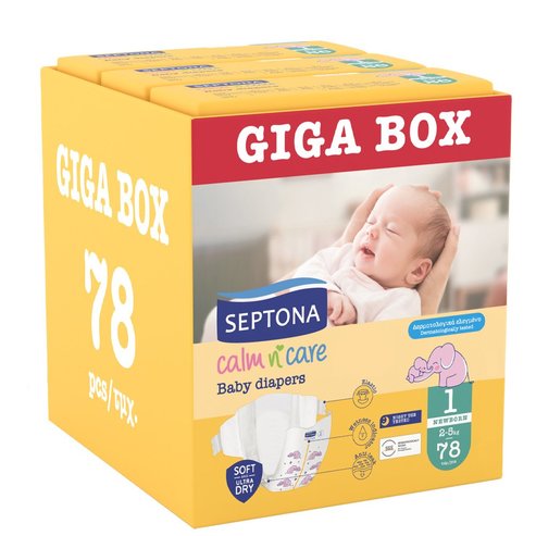 Septona Calm n\' Care Baby Diapers Giga Box Newborn No1 (2-5kg) 78 бр (3x26 бр)