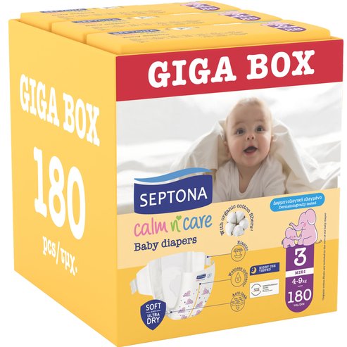 Septona Calm n\' Care Baby Diapers Giga Box Midi No3 (4-9kg) 180 бр (3x60 бр)