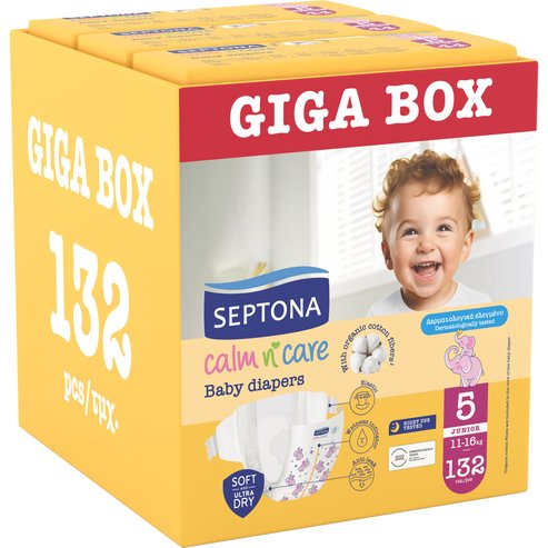 Septona Calm n\' Care Baby Diapers Giga Box Junior No5 (11-16kg) 132 бр (3x44 бр)