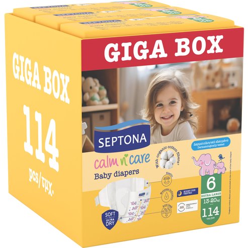 Septona Calm n\' Care Baby Diapers Giga Box Extra Large No6 (13-20kg) 114 бр (3x38 бр)