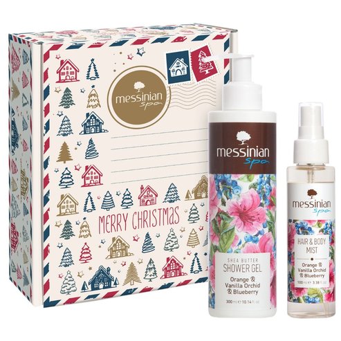 Messinian Spa Promo Christmas Box Orange & Vanilla Orchid & Blueberry Hair & Body Mist 100ml & Shower Gel 300ml